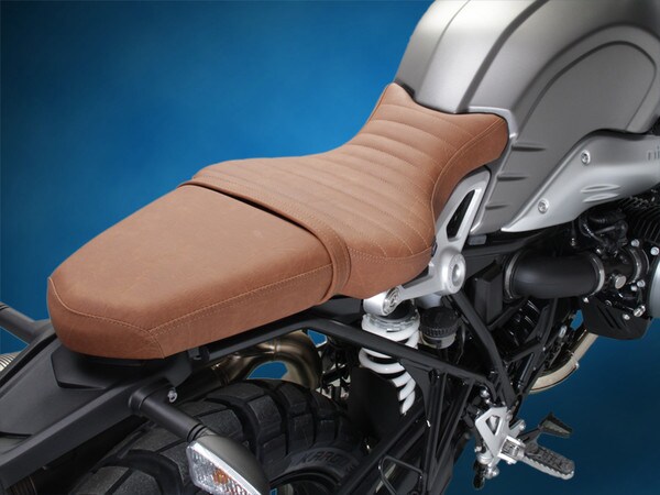 BMW - R NINE T SCRAMBLER 2016-18 - World Sport Performance Seat with gorgeous tan premium pleaated seat covers and strap.